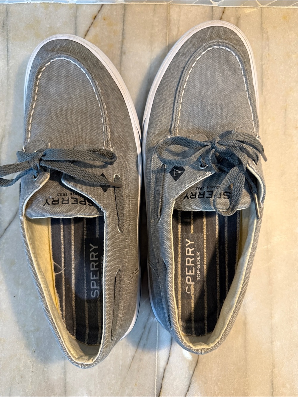 Sperry Men's Gray Canvas Boat Shoes with White Outsole Size 9.5 - Picture 4 of 8